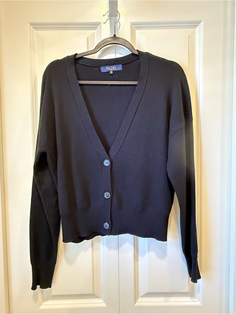 RACHEL Rachel Roy Black V-Neck Button-Front Cropped Cardigan